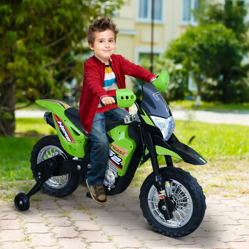 HOMCOM Children Motorbike Ride On Car Electric 6V Battery Kids Toy 4-Wheel - Green