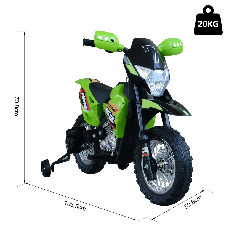 HOMCOM Children Motorbike Ride On Car Electric 6V Battery Kids Toy 4-Wheel - Green
