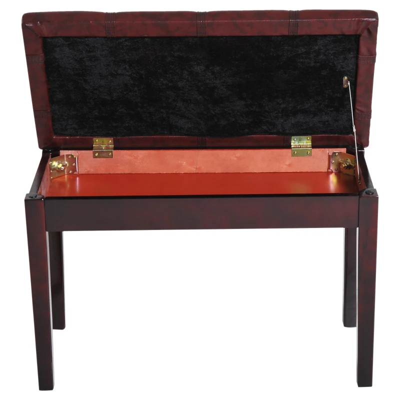 HOMCOM Lift Top Piano Storage Bench Two Person Faux Leather Padded Keyboard Stool Wine Red