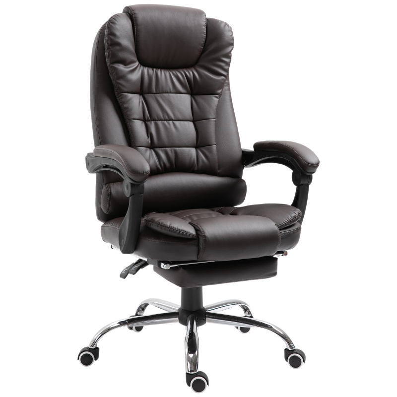 HOMCOM PU Leather Executive Home Office Chair w/ Retractable Footrest Brown