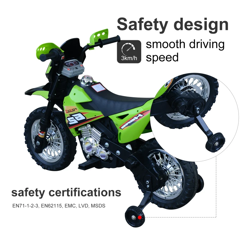 HOMCOM Children Motorbike Ride On Car Electric 6V Battery Kids Toy 4-Wheel - Green