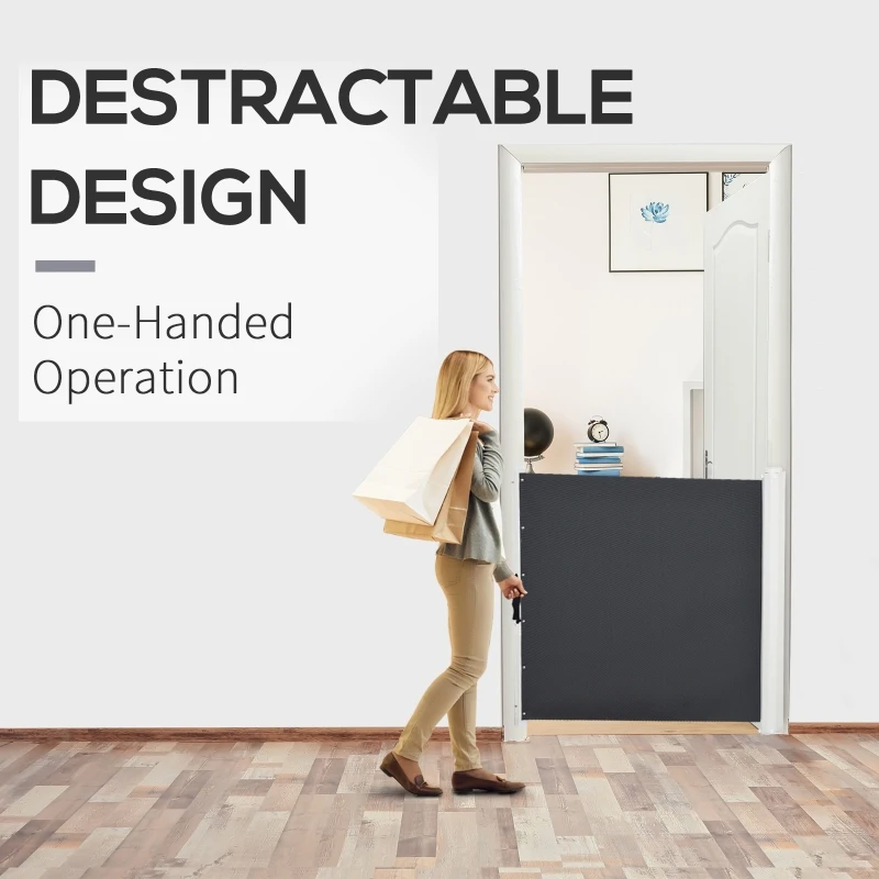 PawHut Retractable Safety Gate Folding Room Divider Barrier for Dogs Pets 115Lx82.5Hcm Grey