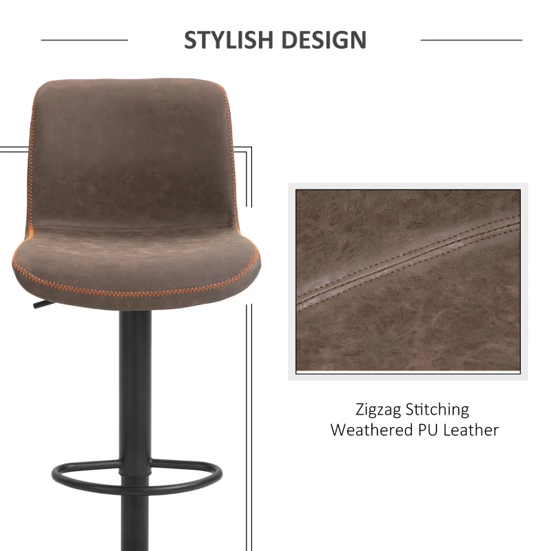 HOMCOM Retro Barstools Set of 2 PU Leather Adjustable Height Swivel Bar Chairs