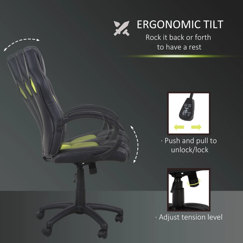 HOMCOM Racing PU Leather Office Chair-Black/Green