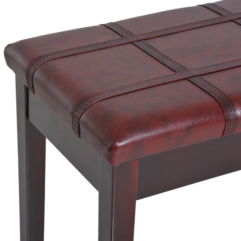 HOMCOM Lift Top Piano Storage Bench Two Person Faux Leather Padded Keyboard Stool Wine Red