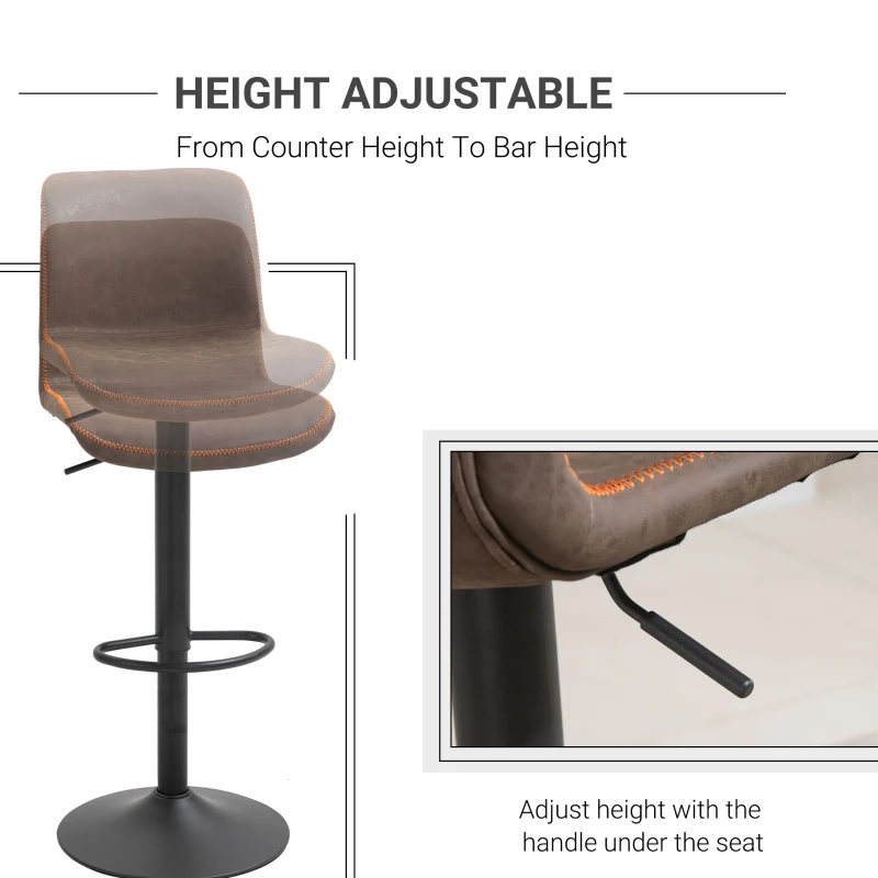 HOMCOM Retro Barstools Set of 2 PU Leather Adjustable Height Swivel Bar Chairs