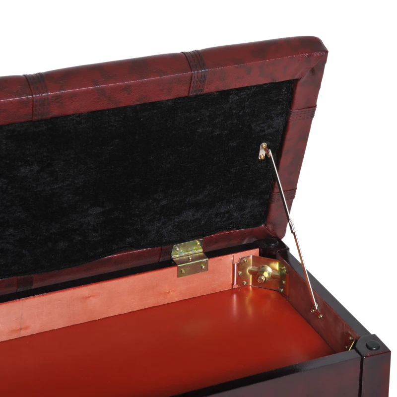 HOMCOM Lift Top Piano Storage Bench Two Person Faux Leather Padded Keyboard Stool Wine Red