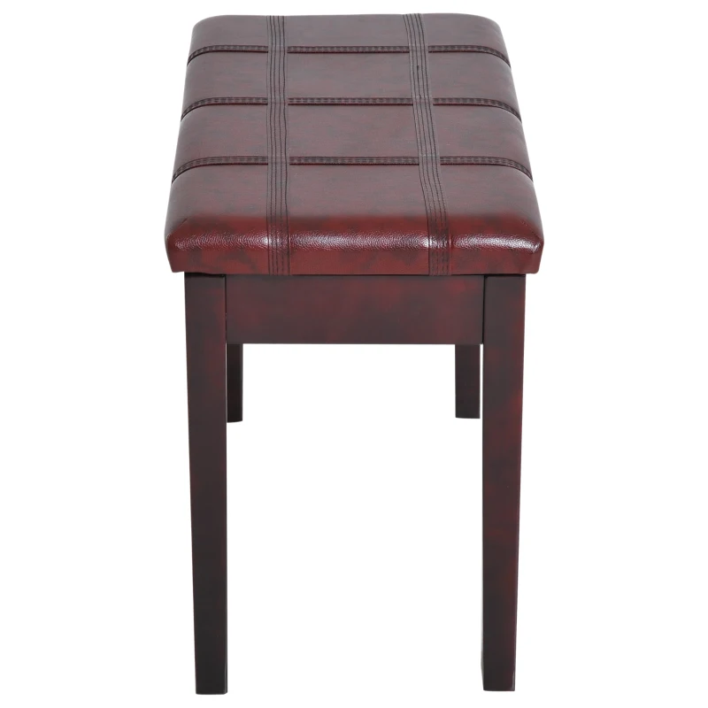 HOMCOM Lift Top Piano Storage Bench Two Person Faux Leather Padded Keyboard Stool Wine Red