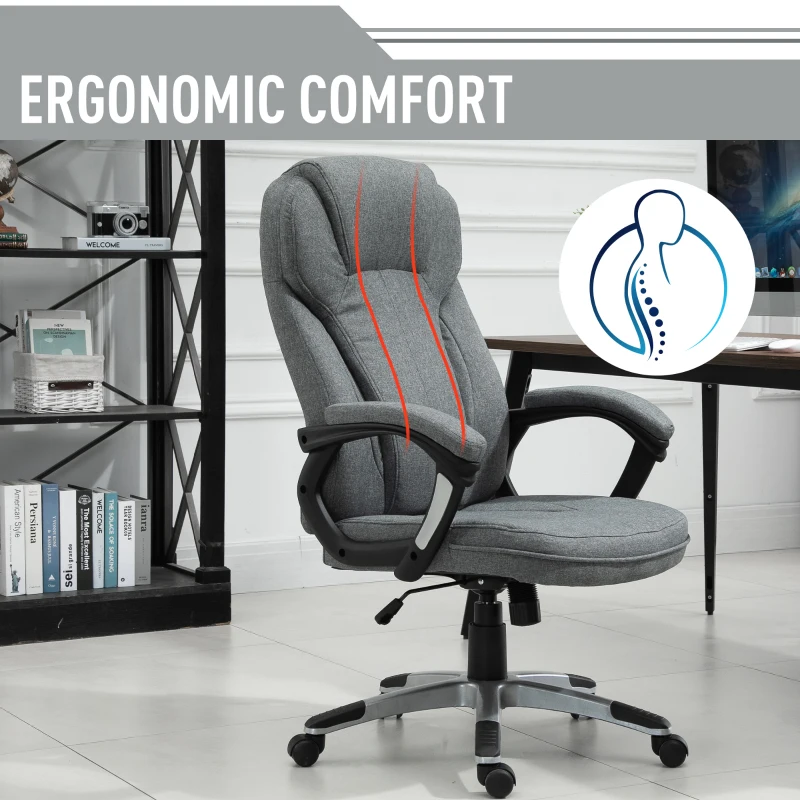 Vinsetto High Back Office Chair Rocking Ergonomic Swivel with Armrest - Grey