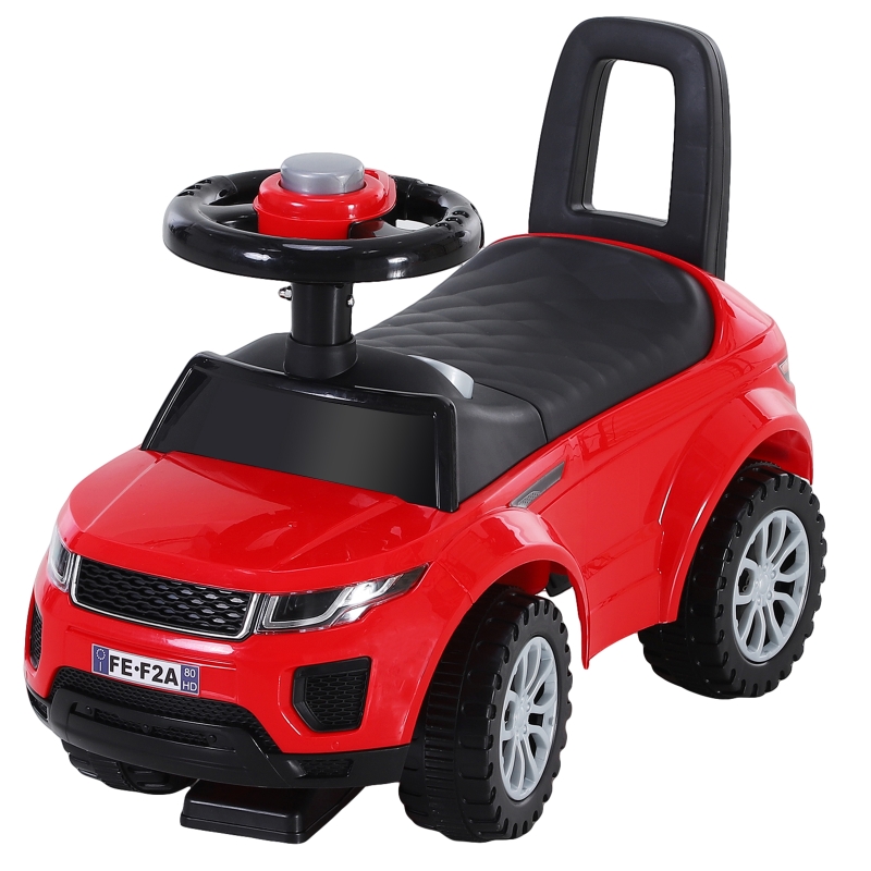 HOMCOM 3-in-1 Ride-On Car Walker Stroller Push-Along w/ Horn Wheel & Under Seat Storage Red