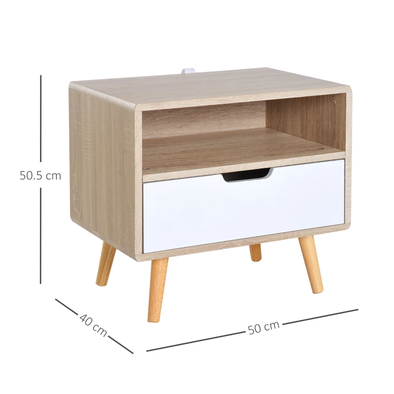 HOMCOM End Side Table, 50Wx40Dx50H cm-Natural Wood Colour
