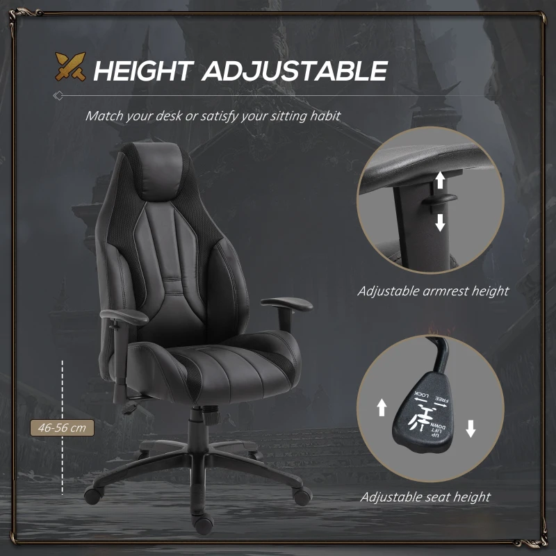 Vinsetto PU Leather Upholstered Adjustable-Sit Home Office Chair Grey/Black