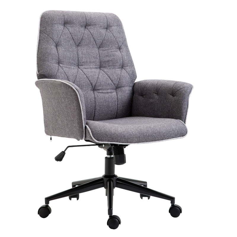 HOMCOM Office Chair Mid Linen Back-Grey