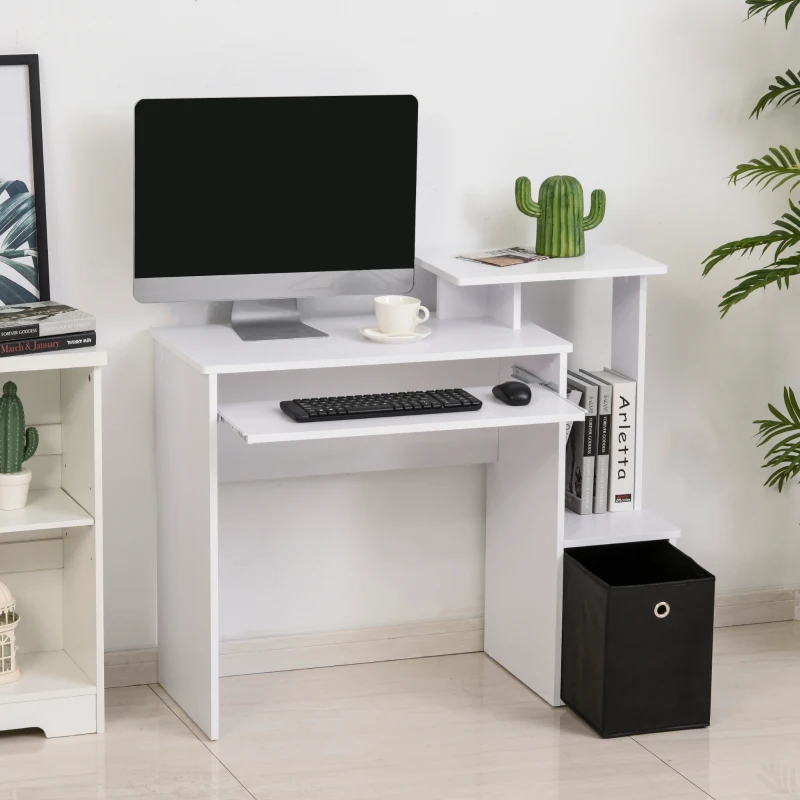 HOMCOM Particle Board Multi-Tier Computer Desk White