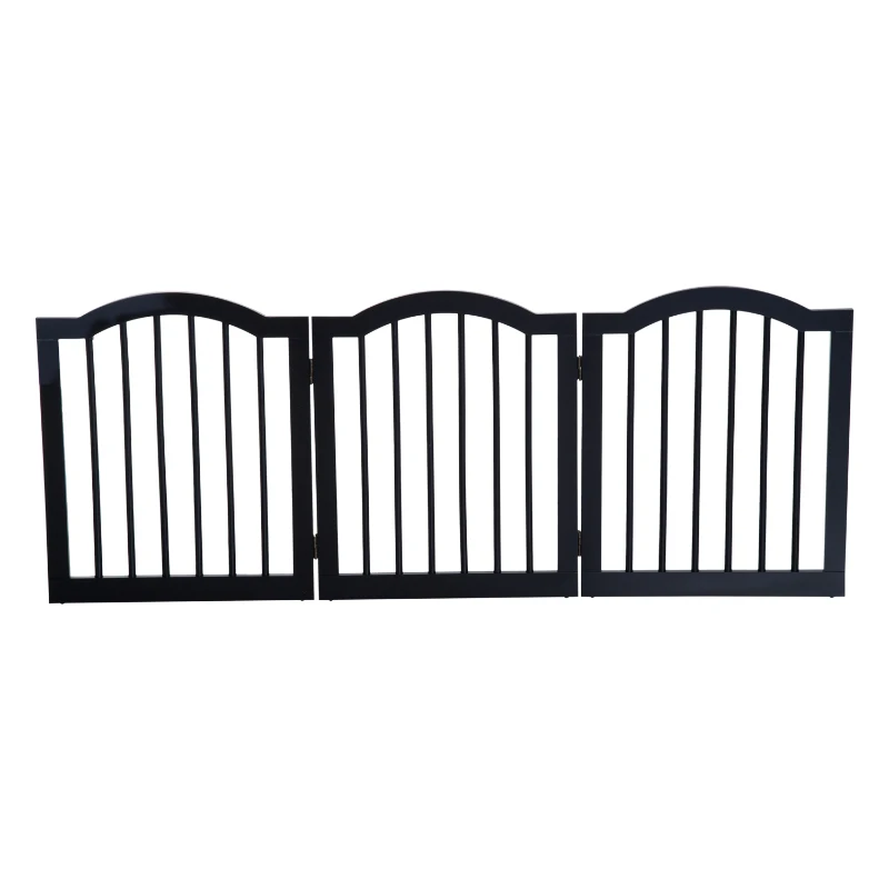 Pawhut Wooden Foldable Dog Gate Stepover Panel Pet Fence Freestanding Safety Barrier for the House, Doorway, Stairs - Black
