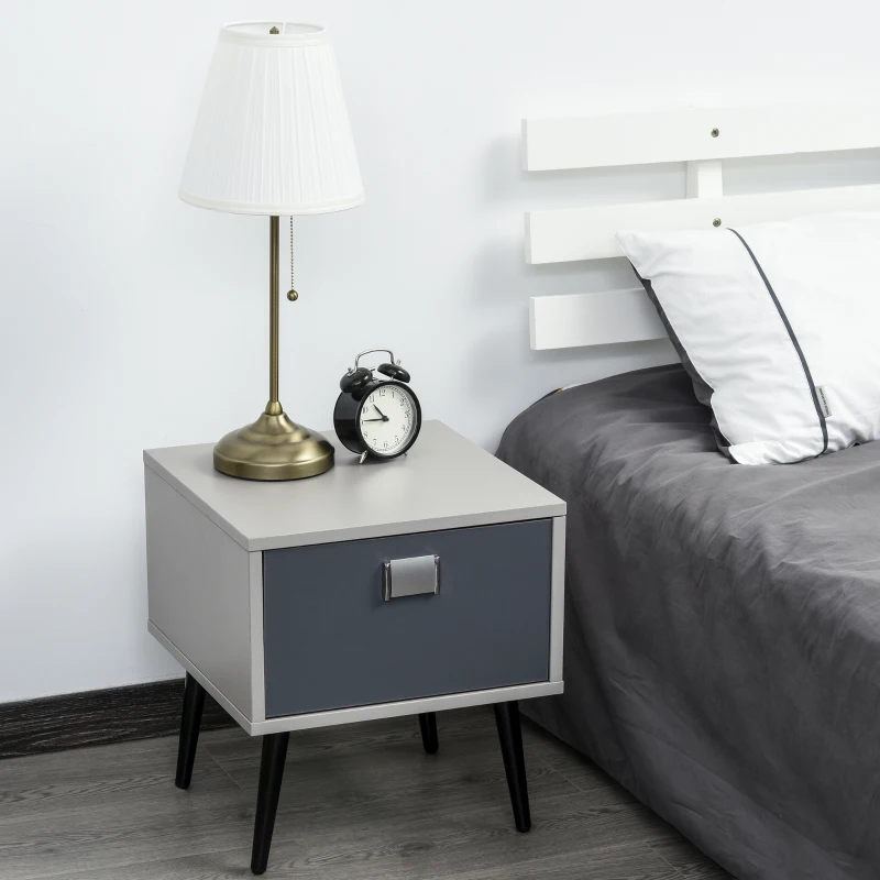 HOMCOM MDF 1-Drawer Bedside Table Grey