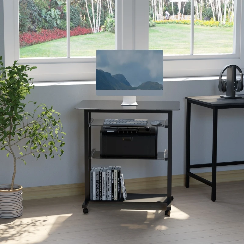 HOMCOM computertafel hoekbureau hoek bureau kantoor tafel PC moderne eenvoudige stijl gehard glas ijzeren pijp zwart 80 x 51 x 83 cm