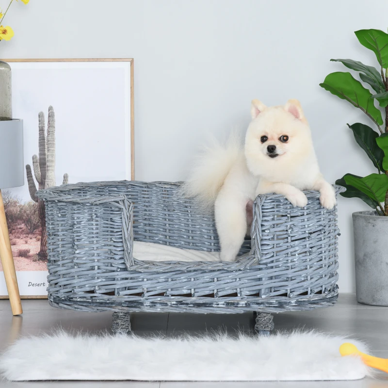 PawHut Dog Bed Basket Pet Sofa Cat Wiker Furniture Elevated Base w/ Soft Cushion