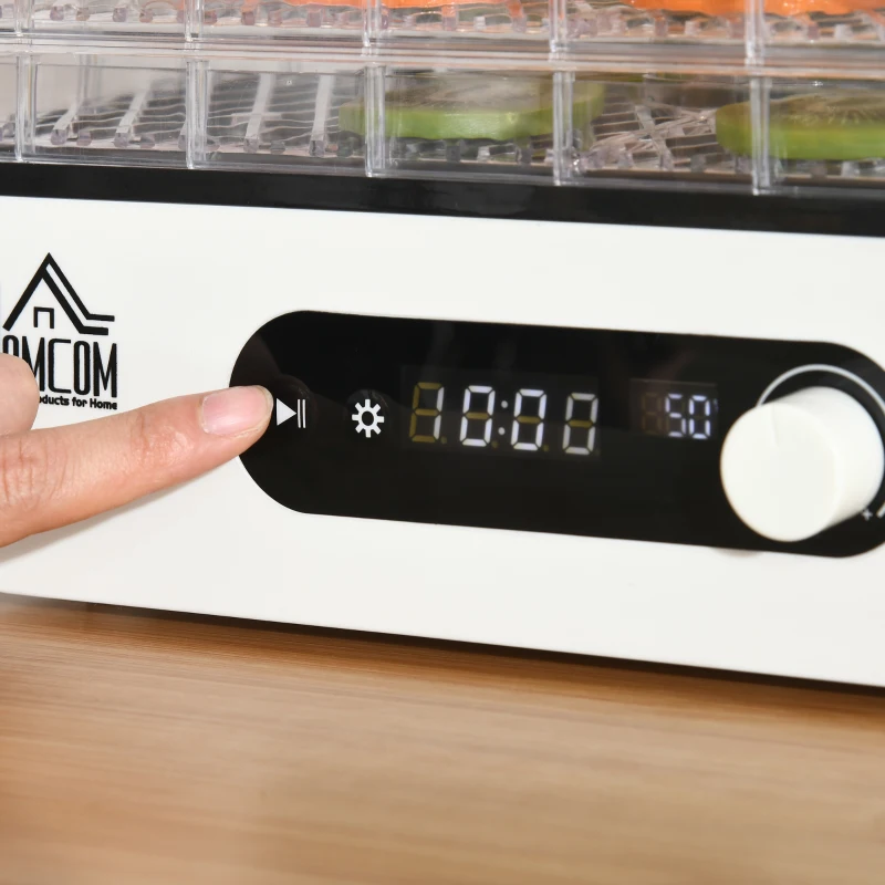 HOMCOM dehydrator droogapparaat voedseldroger met 5 compartimenten droger met temperatuurregelaar van 35-70 ℃ 72-uurs timer 400 Watt vlees groente fruit droger PP PS wit 29 x 19 x 21,5 cm