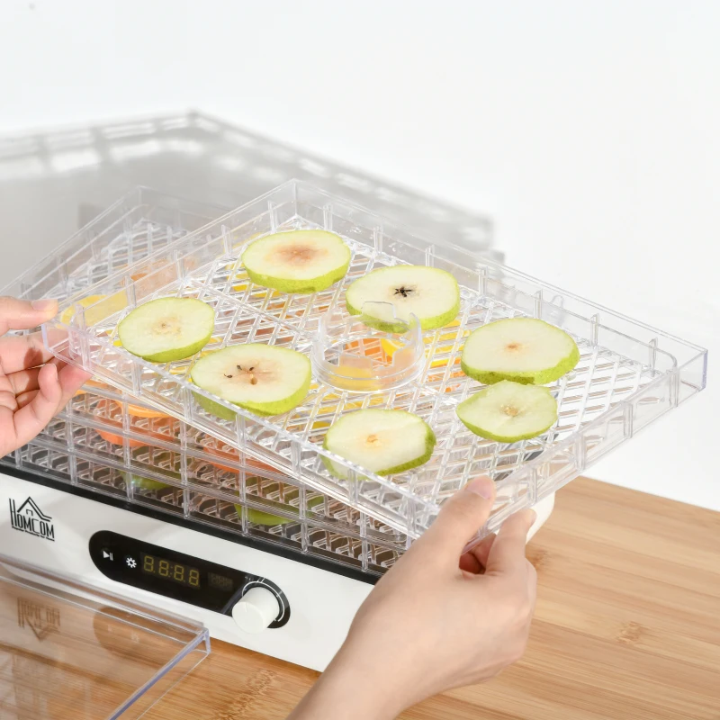 HOMCOM dehydrator droogapparaat voedseldroger met 5 compartimenten droger met temperatuurregelaar van 35-70 ℃ 72-uurs timer 400 Watt vlees groente fruit droger PP PS wit 29 x 19 x 21,5 cm