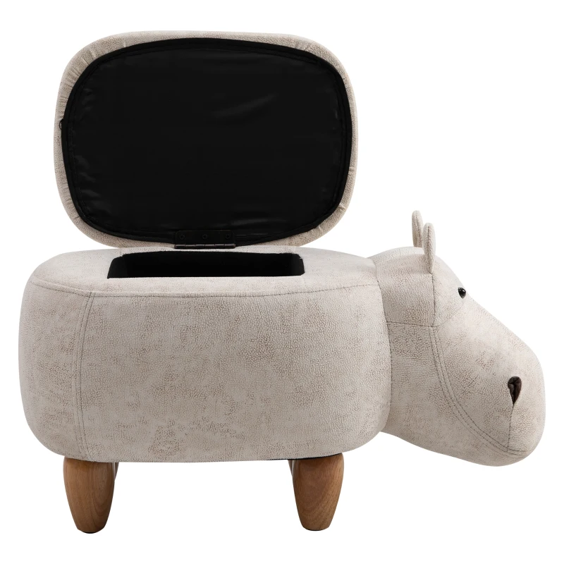 HOMCOM Polyester Upholstered Hippo Storage Stool Cream/White