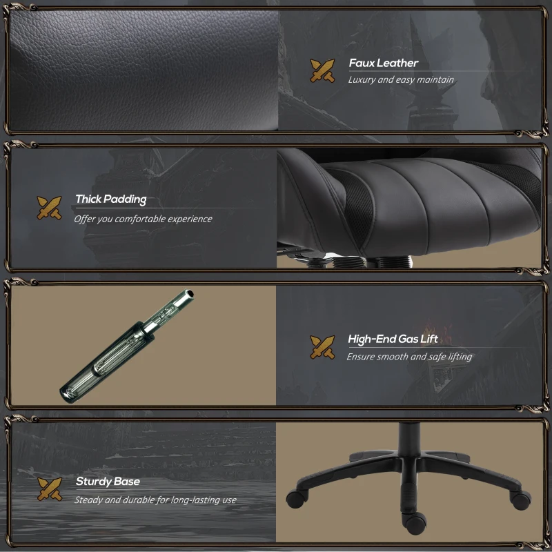 Vinsetto PU Leather Upholstered Adjustable-Sit Home Office Chair Grey/Black