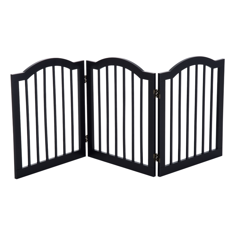 Pawhut Wooden Foldable Dog Gate Stepover Panel Pet Fence Freestanding Safety Barrier for the House, Doorway, Stairs - Black