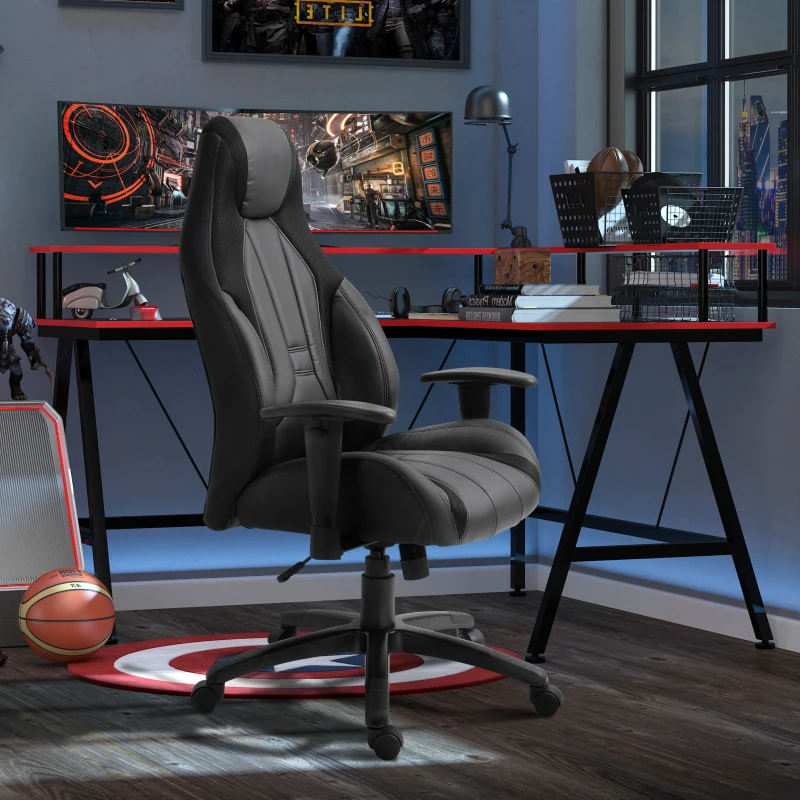 Vinsetto PU Leather Upholstered Adjustable-Sit Home Office Chair Grey/Black