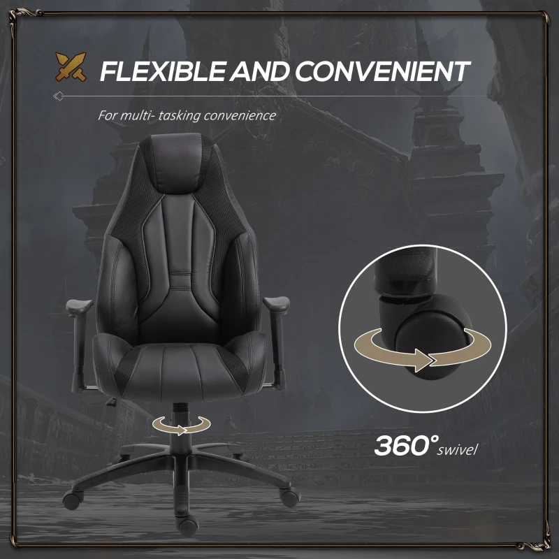 Vinsetto PU Leather Upholstered Adjustable-Sit Home Office Chair Grey/Black