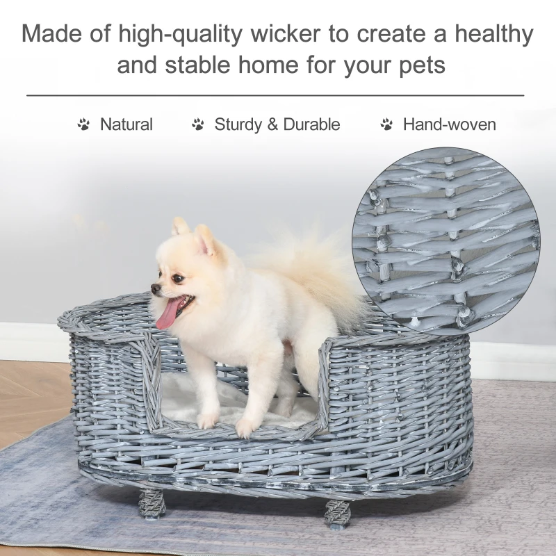PawHut Dog Bed Basket Pet Sofa Cat Wiker Furniture Elevated Base w/ Soft Cushion