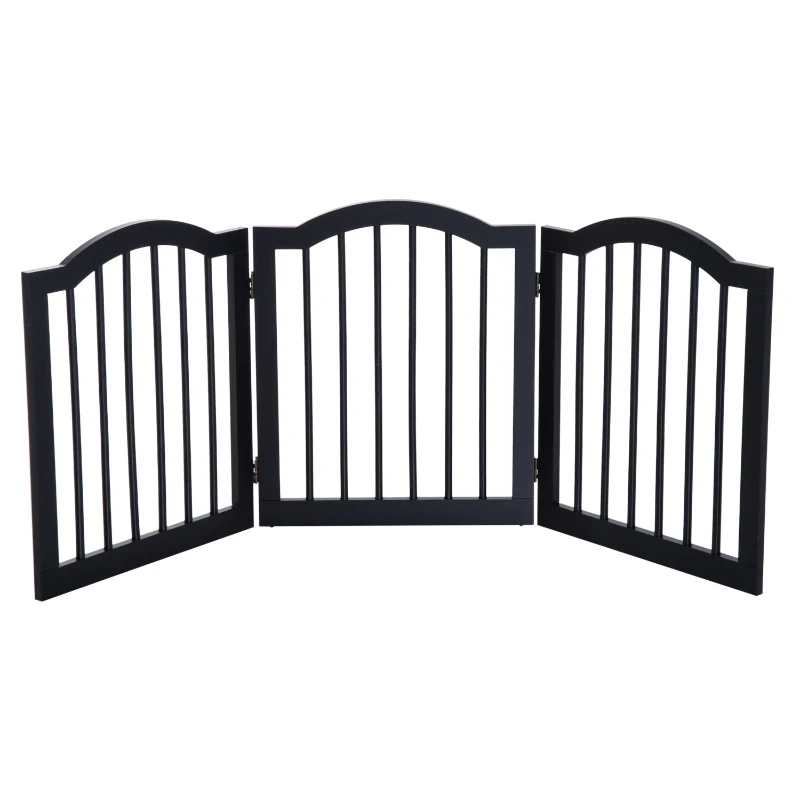 Pawhut Wooden Foldable Dog Gate Stepover Panel Pet Fence Freestanding Safety Barrier for the House, Doorway, Stairs - Black