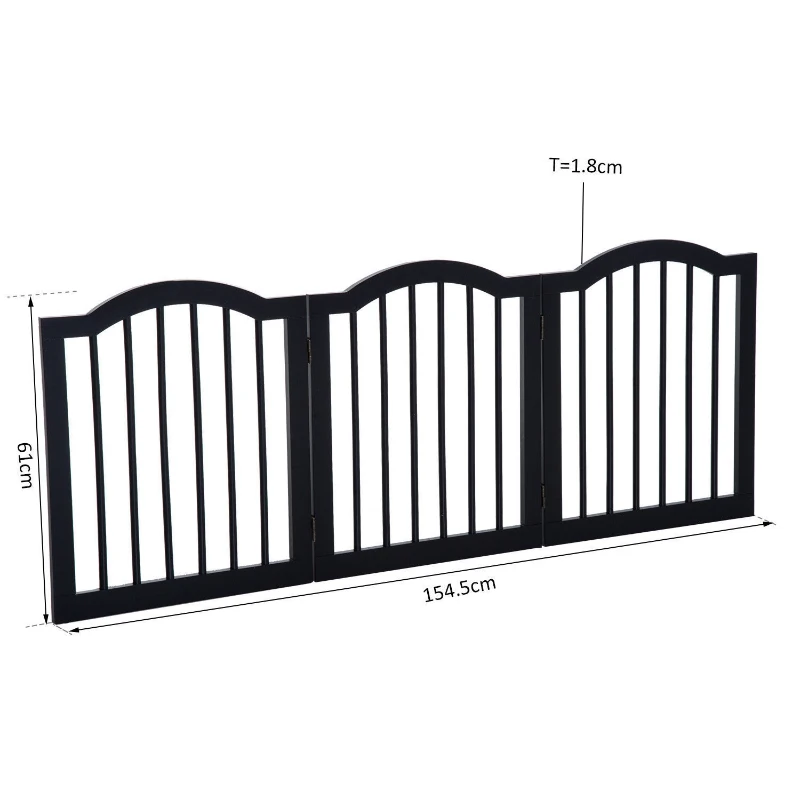 Pawhut Wooden Foldable Dog Gate Stepover Panel Pet Fence Freestanding Safety Barrier for the House, Doorway, Stairs - Black