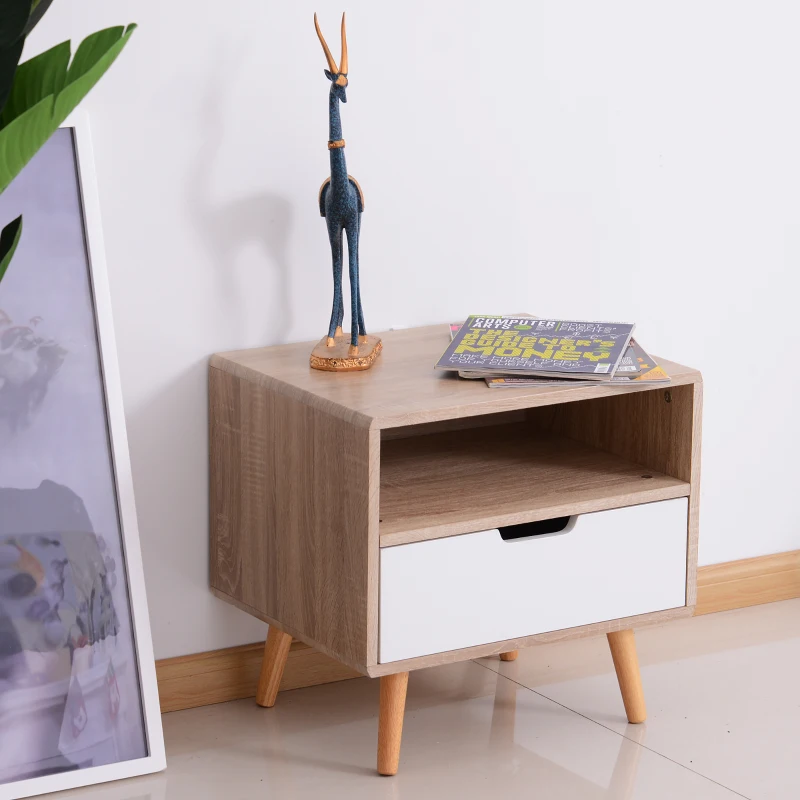 HOMCOM End Side Table, 50Wx40Dx50H cm-Natural Wood Colour