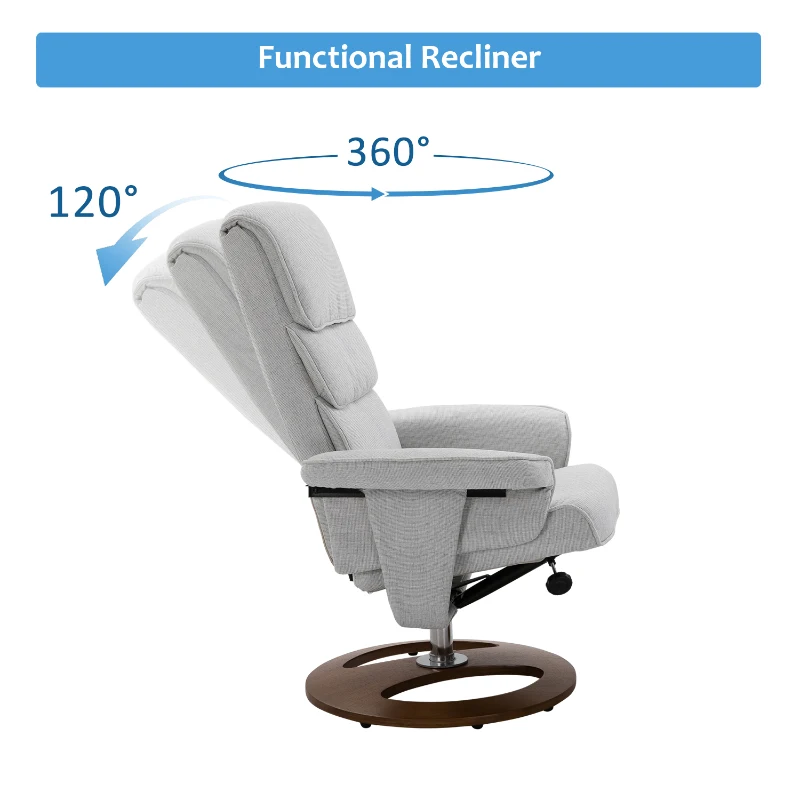 HOMCOM Recliner Chair Ottoman Set, Bent Wood Base-Grey