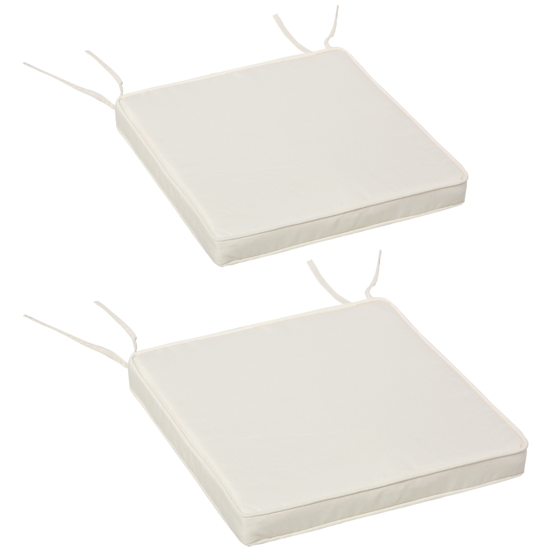 Outsunny Set Of 2 Square Chair Cushions Removable Covers Seat Pads Tie Fastenings White