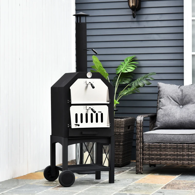 Outsunny Stainless Steel 2-Tier Outdoor Charcoal Pizza Oven