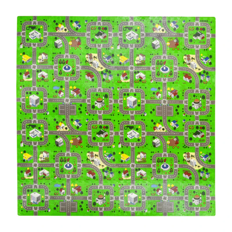 HOMCOM kinderpuzzelmat kinderspeeltapijt speeltapijt 36 stuks met 24 zijstrepen en antislip voorkant ziekenhuis winkelcentrum thema waterafstotend EVA veelkleurig 31,5 x 31,5 cm