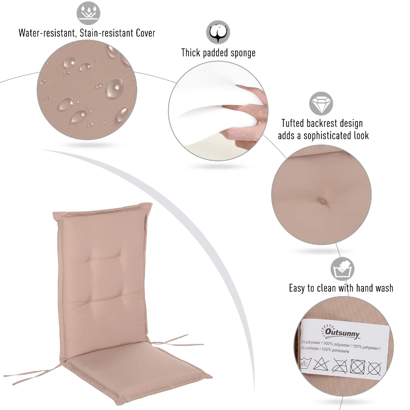 Outsunny Polyester High Back Outdoor Garden Chair Replacement Cushion Beige