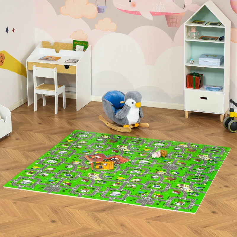HOMCOM kinderpuzzelmat kinderspeeltapijt speeltapijt 36 stuks met 24 zijstrepen en antislip voorkant ziekenhuis winkelcentrum thema waterafstotend EVA veelkleurig 31,5 x 31,5 cm