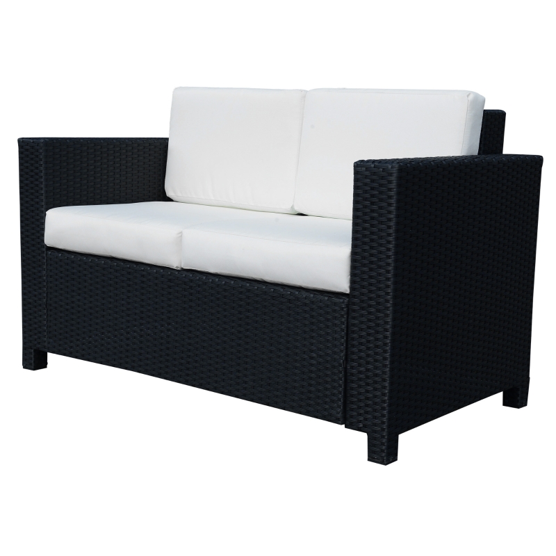 Outsunny 2-Seater Double Couch Loveseat Wicker Black Garden