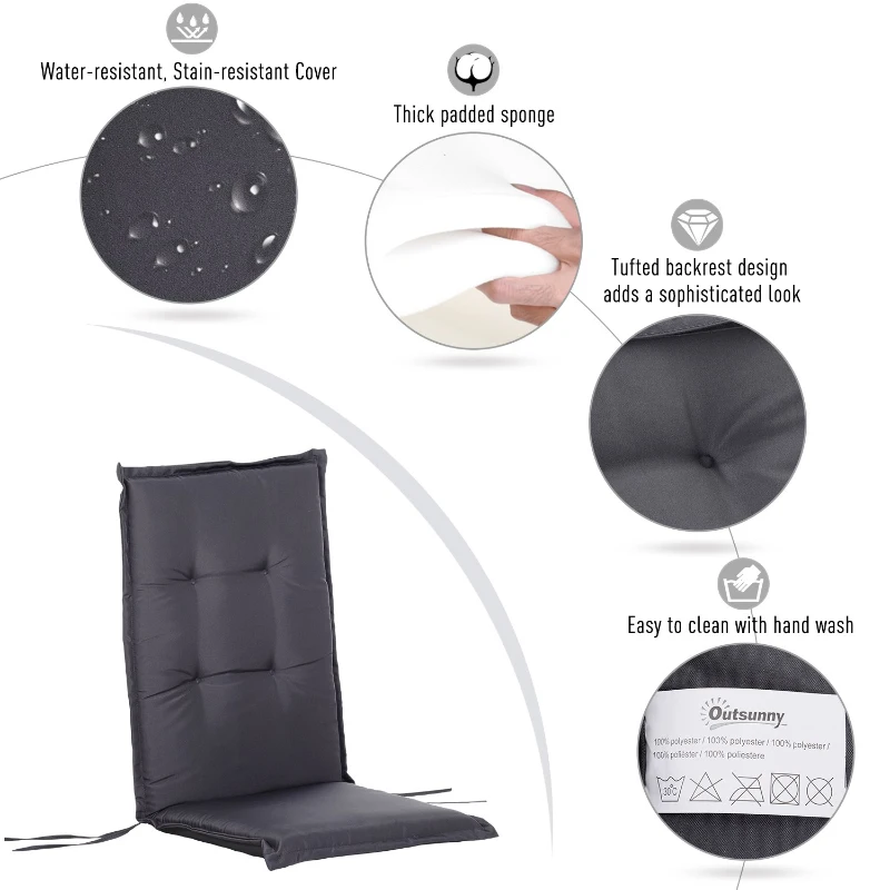 Outsunny Polyester High Back Outdoor Garden Chair Replacement Cushion Grey