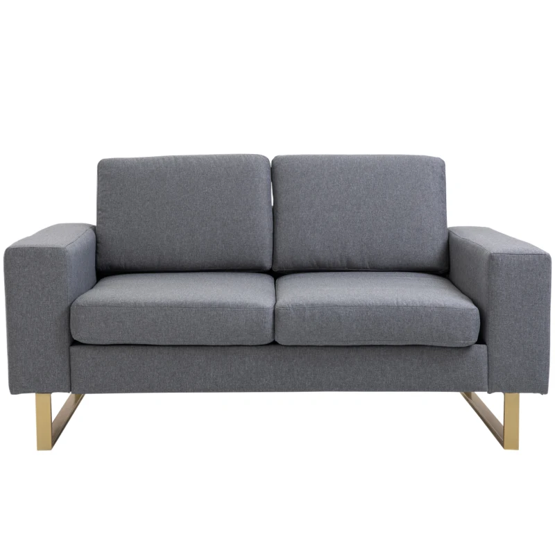 HOMCOM Modern Double Seat Sofa Compact Loveseat Couch Padded Linen Upholstery Steel Leg Grey