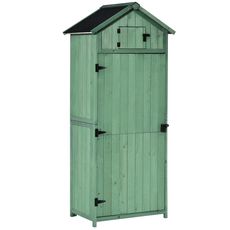 Outsunny Garden Storage Shed 3 Shelves Tool House Room Spire Asphalt Roof Green