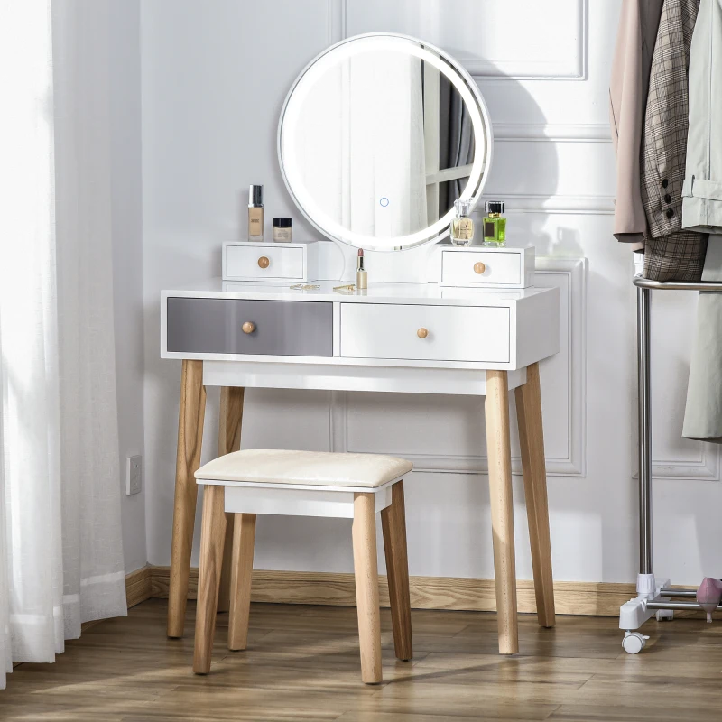 HOMCOM kaptafel met kruk naturel wit 80 cm x 40 cm x 13 cm