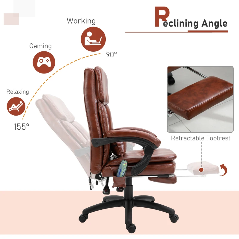 Vinsetto Faux Leather Adjustable Heated & Massaging Office Chair w/ Lumbar and Leg Support