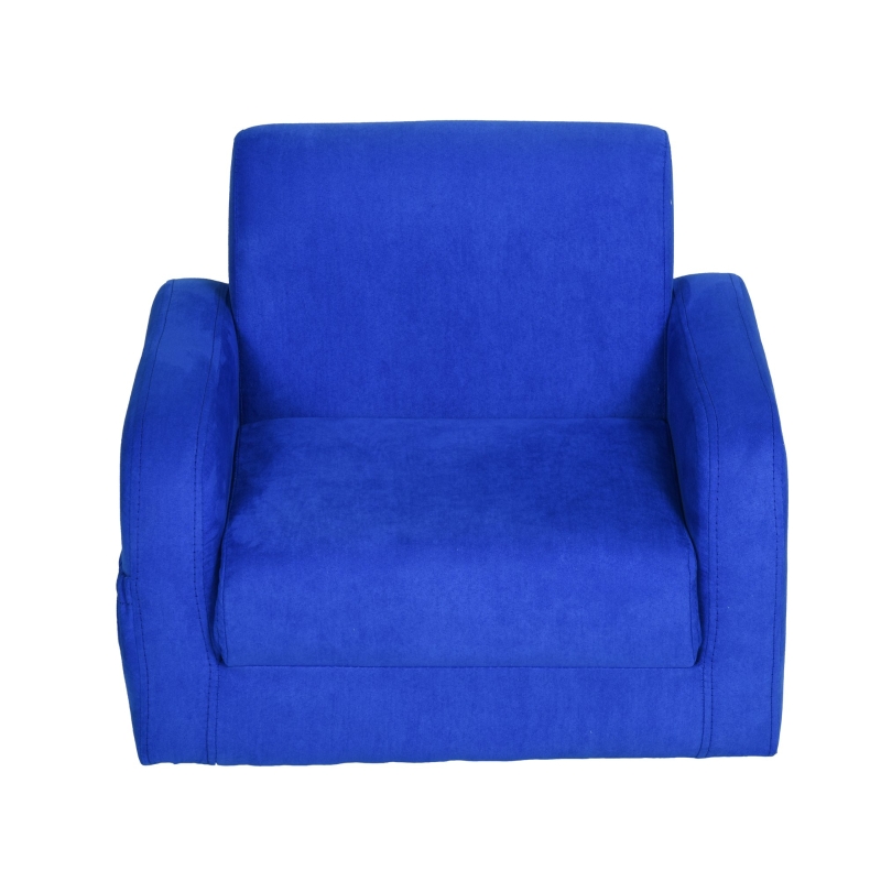 HOMCOM Kids Armchairs Children Sofa Kids Sofa Durable Flannel Upholstered 2-in-1 Armchair Lounger Anti-Slip Foot Padding- Blue