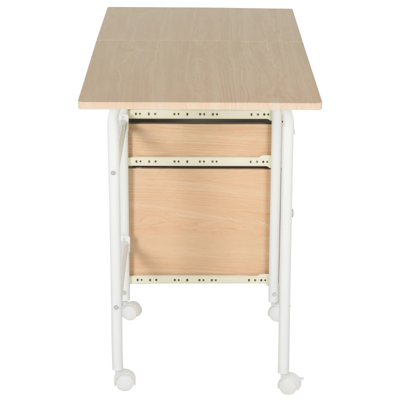HOMCOM verrijdbaar bureau, archiefkast, opklapbare computertafel, bureautafel met lades en wielen, verrijdbare rolcontainer, spaanplaat, metaal, wit 105 x 50 x 74 cm