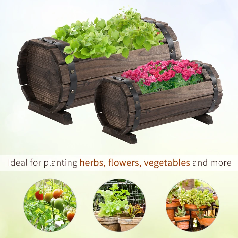 Outsunny 2PCs Wooden Flower Plant Pot Outdoor&Indoor Plant Box with Solid Wood
