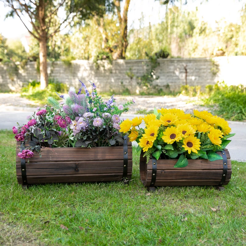 Outsunny 2PCs Wooden Flower Plant Pot Outdoor&Indoor Plant Box with Solid Wood