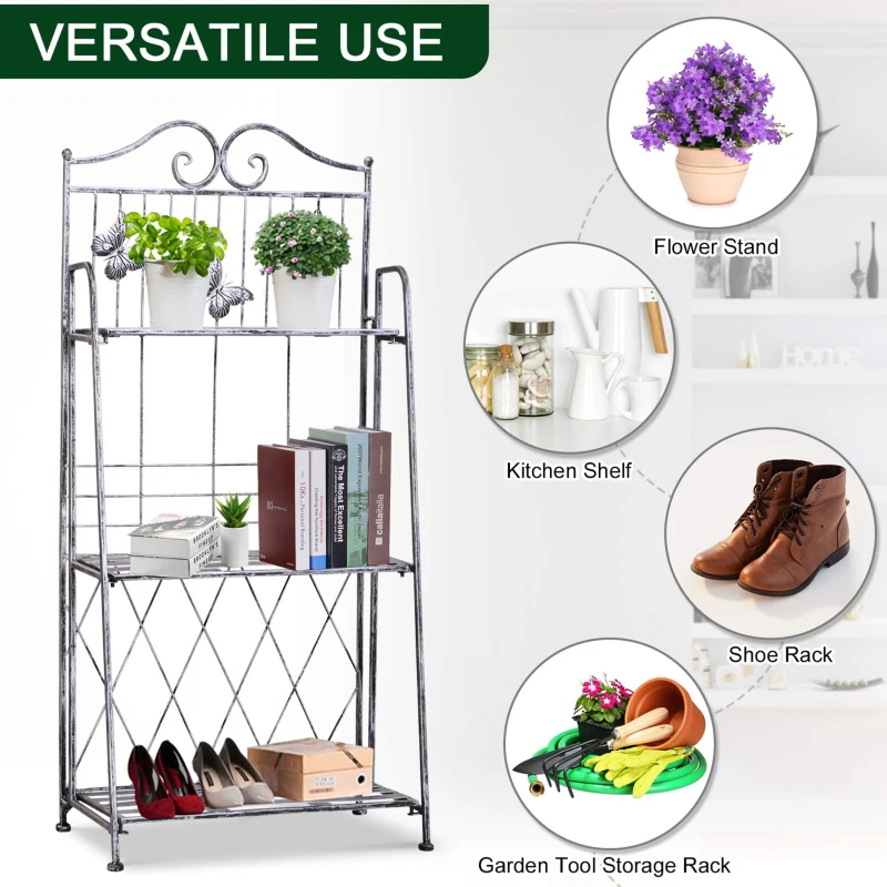 Outsunny 3-Tier Metal Folding Plant Stand Display Rack Bookshelf Unit Outdoor